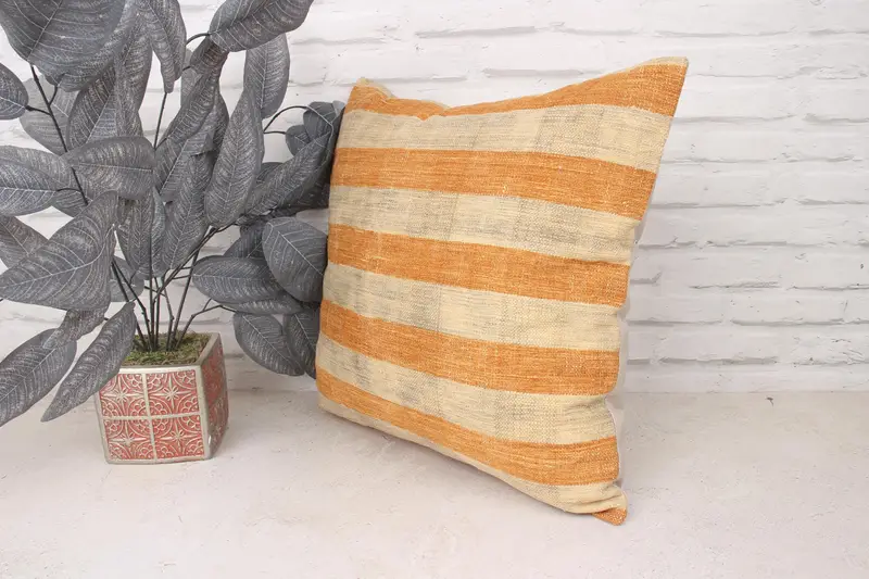 Pillow Cover, Turkish Pillow, 18x18 Orange Cushion, Pillow for Sofa, Ethnic Pillow Cover Pillow Sham, Ethnical Kilim Rug Pillow - 4