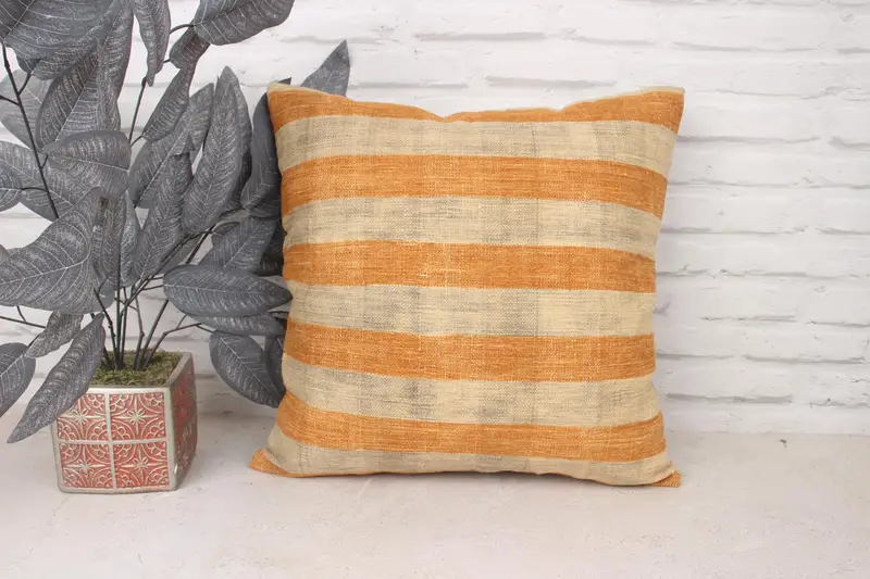Pillow Cover, Turkish Pillow, 18x18 Orange Cushion, Pillow for Sofa, Ethnic Pillow Cover Pillow Sham, Ethnical Kilim Rug Pillow - 1