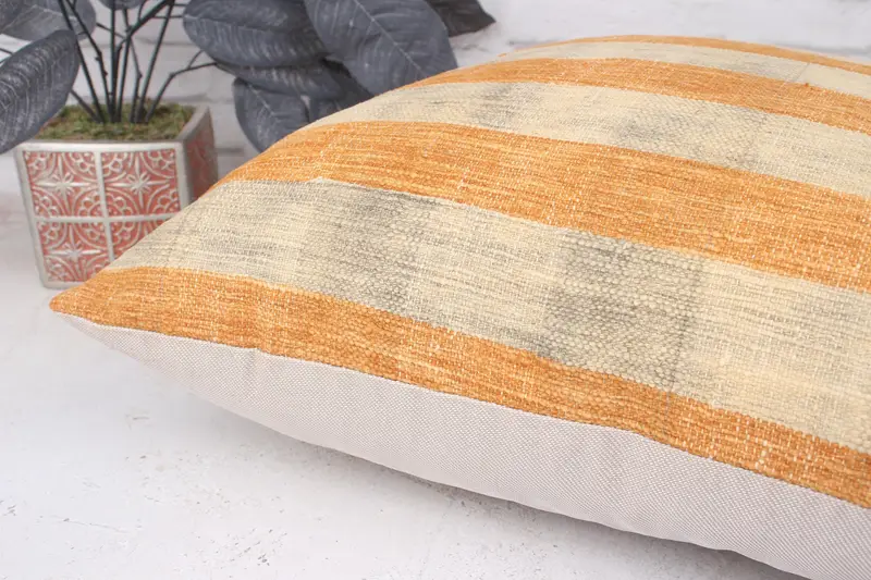 Pillow Cover, Turkish Pillow, 18x18 Orange Cushion, Pillow for Sofa, Ethnic Pillow Cover Pillow Sham, Ethnical Kilim Rug Pillow - 6