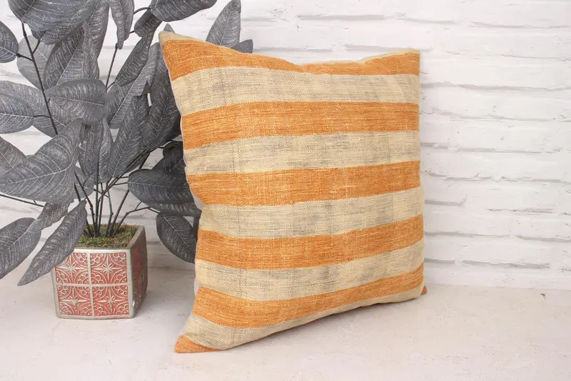 Pillow Cover, Turkish Pillow, 18x18 Orange Cushion, Pillow for Sofa, Ethnic Pillow Cover Pillow Sham, Ethnical Kilim Rug Pillow - 3