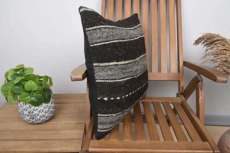 Turkish Kilim Pillow, Outdoor Bolster Cushion Cover, Pillow Cover, Vintage Kilim Throw Pillow, 20x20 Brown Cushion Case, Interior Designer Pillow - 2