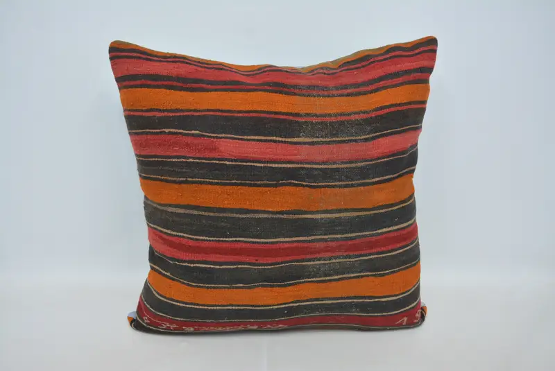 Rot & Orange gestreiftes Wurfkissen, 32x32 besticktes Kissen