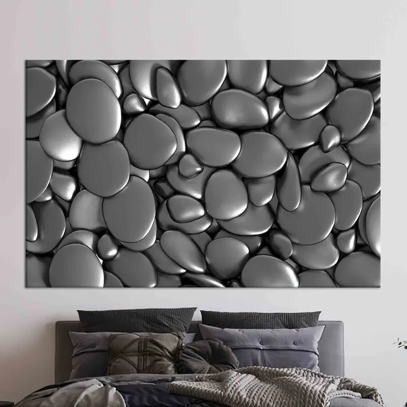 Arte contemporáneo en lienzo impreso en gris metálico y plateado