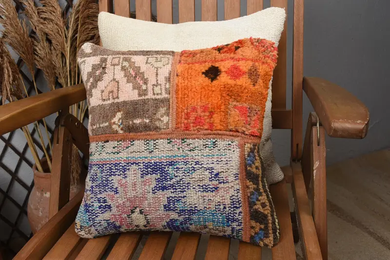 Sofa Cushion, Bolster Pillow, 14x14 Blue Cushion Case, Antique Pillows, Pillow Sham, Vintage Kilim Throw Pillow, Turkish Kilim Pillow - 3