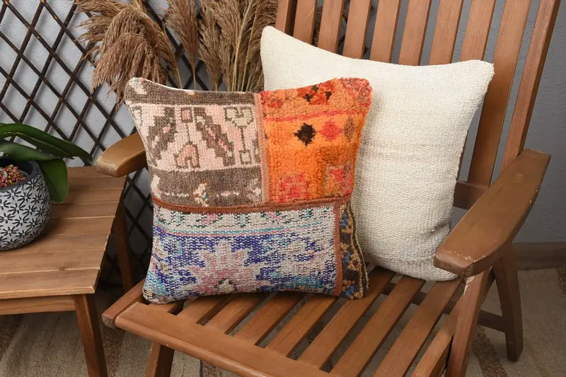 Sofa Cushion, Bolster Pillow, 14x14 Blue Cushion Case, Antique Pillows, Pillow Sham, Vintage Kilim Throw Pillow, Turkish Kilim Pillow - 1