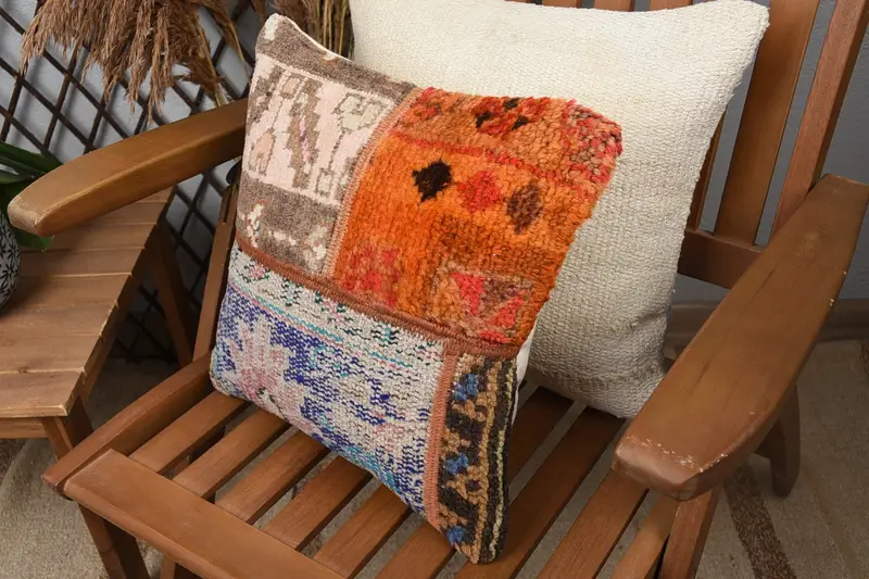 Sofa Cushion, Bolster Pillow, 14x14 Blue Cushion Case, Antique Pillows, Pillow Sham, Vintage Kilim Throw Pillow, Turkish Kilim Pillow - 5