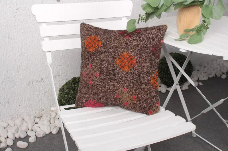 Handmade Orange Rug, 1,1x1,1 ft Floral & Geometric