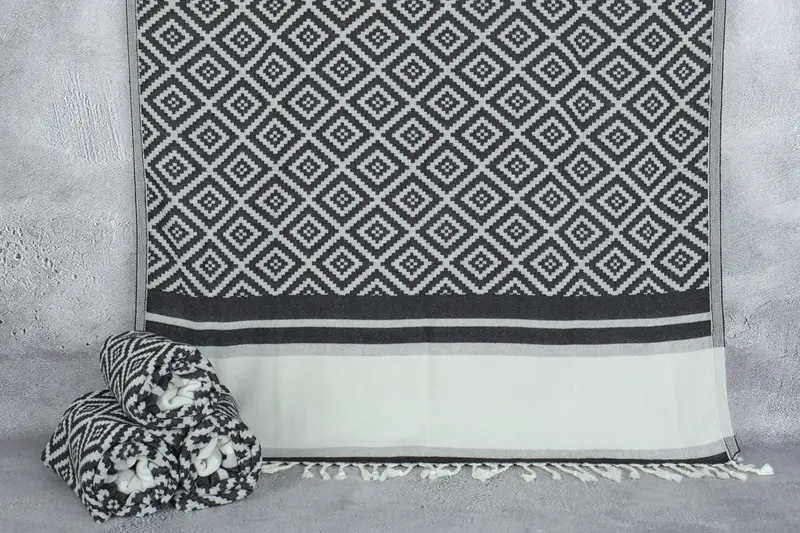 Turkish Bath Towel Black-Light Gray Geometric, 36x69 Inches