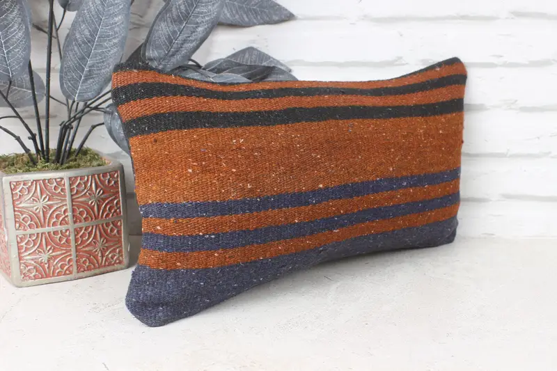 Boho Pillow, Vintage Kilim Throw Pillow, 8x16 Blue Cushion, Gift Pillow, Handmade Pillow Cover, Sofa Pillow, Colorful Pillow Case, Pillow - 4
