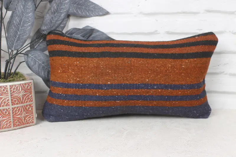 Boho Pillow, Vintage Kilim Throw Pillow, 8x16 Blue Cushion, Gift Pillow, Handmade Pillow Cover, Sofa Pillow, Colorful Pillow Case, Pillow - 1