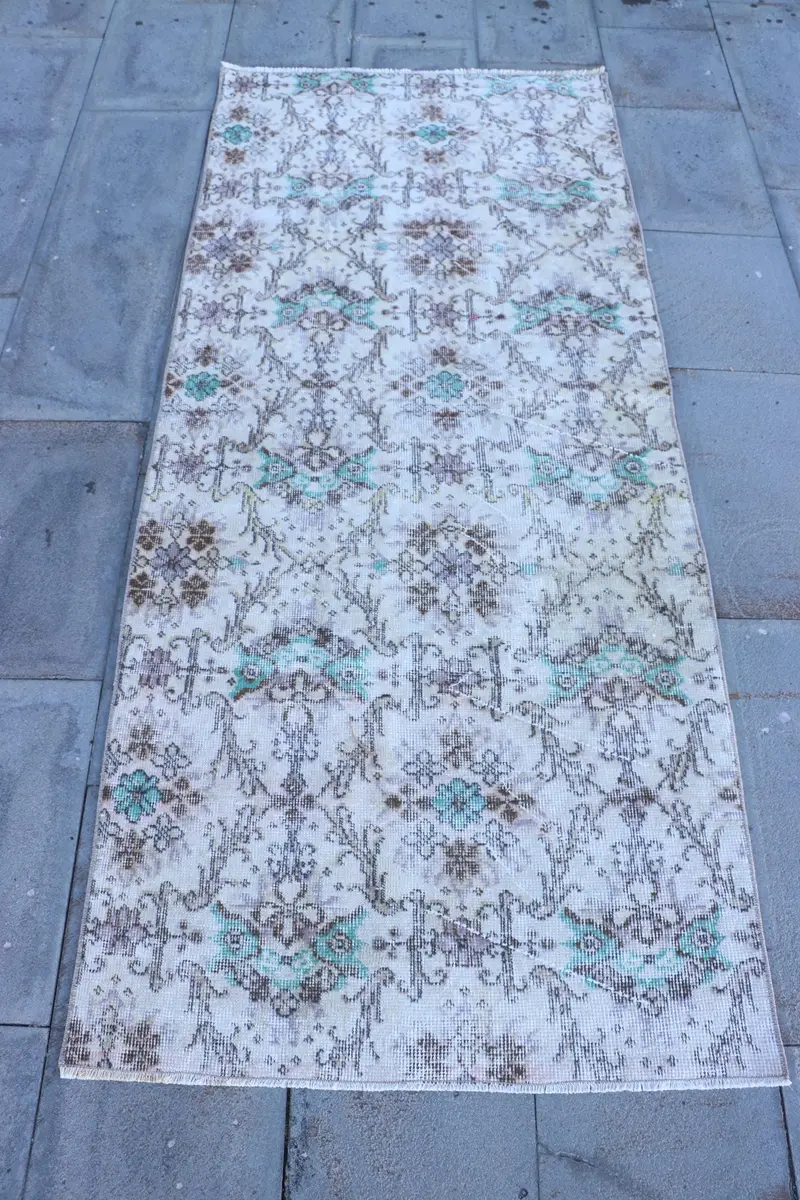 Kahverengi İkat Halı, 3x6 ft Yeşil Vurgulu