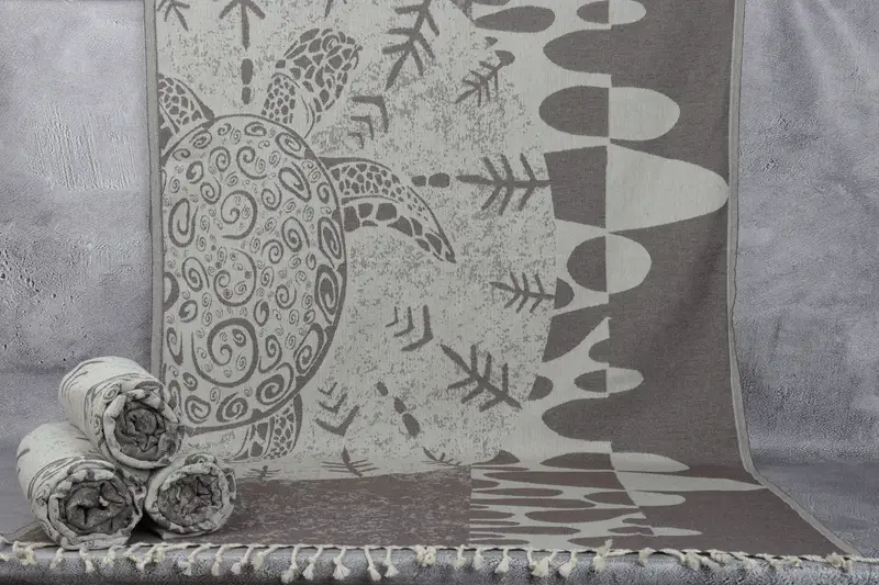 Embroidered Beach Towel Brown Animal Print, 40x71 Inches