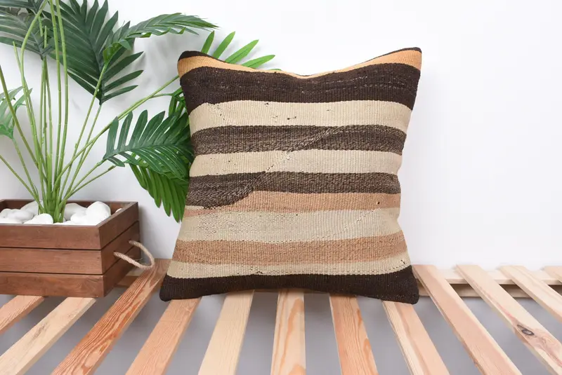 Cushion, 18x18 Beige Pillow Case, Vintage Kilim Throw Pillow, Handwoven Pillow Cover Cushion, Kilim Cushion Sham, Handmade Kilim Cushion - 1