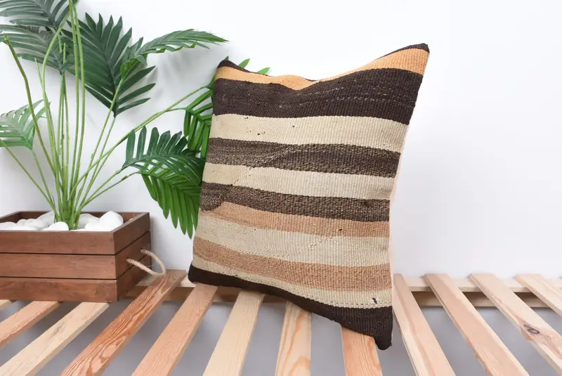 Cushion, 18x18 Beige Pillow Case, Vintage Kilim Throw Pillow, Handwoven Pillow Cover Cushion, Kilim Cushion Sham, Handmade Kilim Cushion - 5