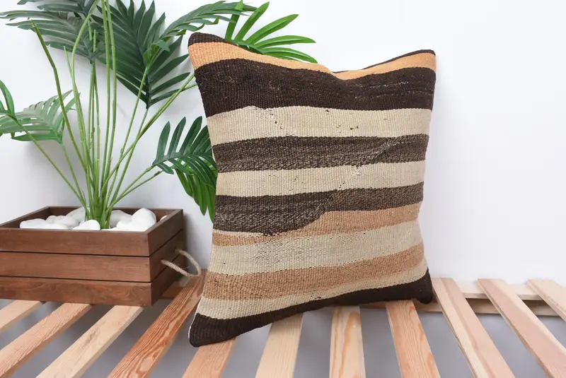 Cushion, 18x18 Beige Pillow Case, Vintage Kilim Throw Pillow, Handwoven Pillow Cover Cushion, Kilim Cushion Sham, Handmade Kilim Cushion - 4