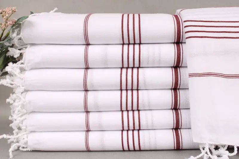 Bridesmaid Gift Turkish Bath Towel, Burgundy Stripes, 40x71 Inches