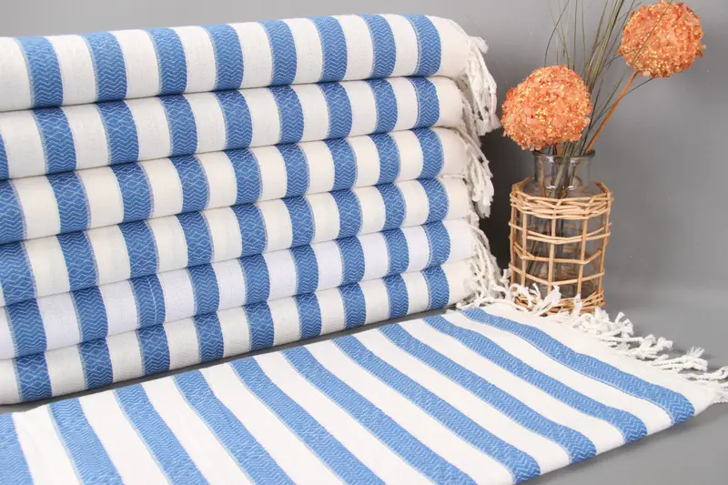 Beach Towel Turkish Cotton Sax Blue Stripes, 36x71 Inches