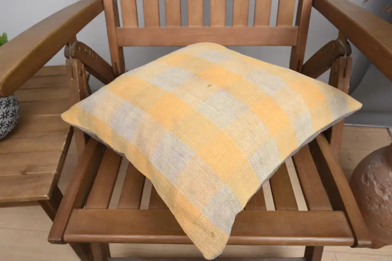 Cushion Case, Handmade Kilim Cushion, Ethnical Kilim Rug Pillow, Vintage Kilim Pillow, 16x16 Orange Cushion Case, Bench Cushion Case - 4