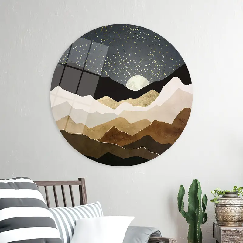 Golden Starry Night Canvas: 豪華な抽象的な山の風景