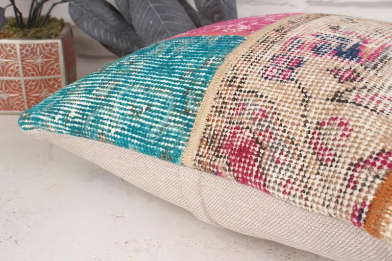Turkish Pillow, Cushion, Boho Chic Cushion Case, 16x16 Beige Cushion Case, Boho Pillow Sham Cover, Nomadic Cushion, Ethnical Kilim Rug Pillow - 7