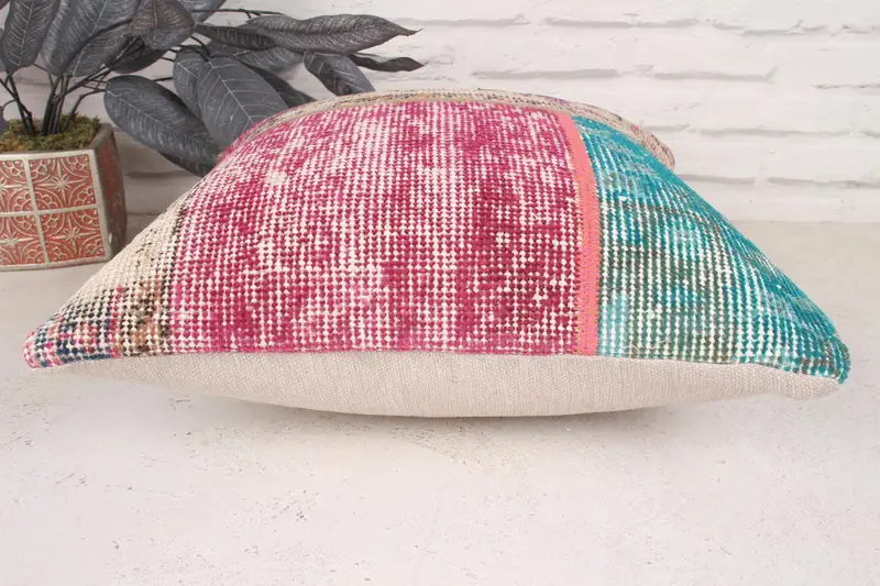 Turkish Pillow, Cushion, Boho Chic Cushion Case, 16x16 Beige Cushion Case, Boho Pillow Sham Cover, Nomadic Cushion, Ethnical Kilim Rug Pillow - 5