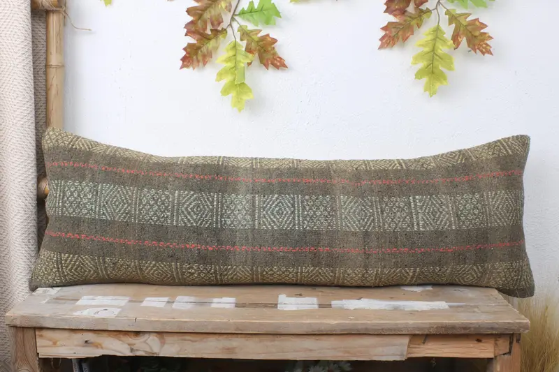 Turkish Kilim Pillow, Vintage Kilim Pillow, 12x36 Brown Pillow, Turkish Rugs Pillow Cover, Pillow, Toss Cushion, Car Pillow Cover, Pillow for Couch - 2