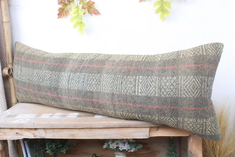 Turkish Kilim Pillow, Vintage Kilim Pillow, 12x36 Brown Pillow, Turkish Rugs Pillow Cover, Pillow, Toss Cushion, Car Pillow Cover, Pillow for Couch - 4