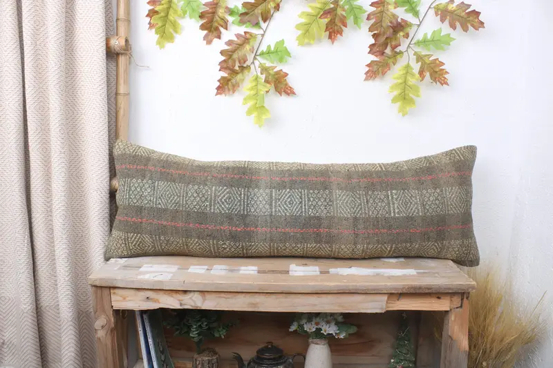 Turkish Kilim Pillow, Vintage Kilim Pillow, 12x36 Brown Pillow, Turkish Rugs Pillow Cover, Pillow, Toss Cushion, Car Pillow Cover, Pillow for Couch - 1