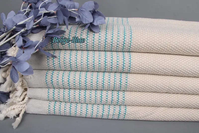 Monogram Hand Towel Striped Cotton, Beige 20x36