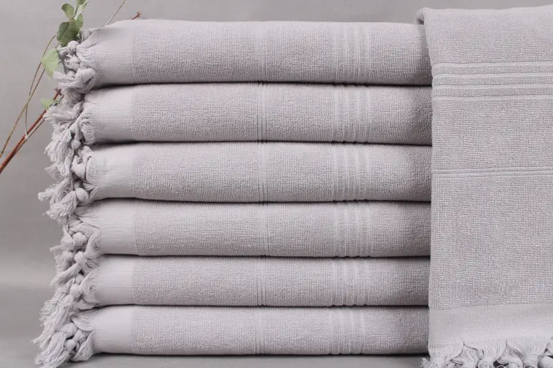 Beach Towel Monogrammed Turkish Cotton Gray Striped, 36x71 Inches