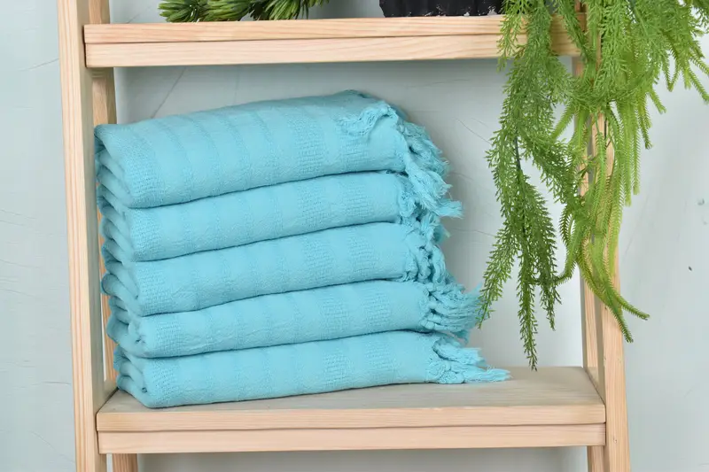 Stonewashed Striped Towel Light Turquoise Beige, 36x67 Inches