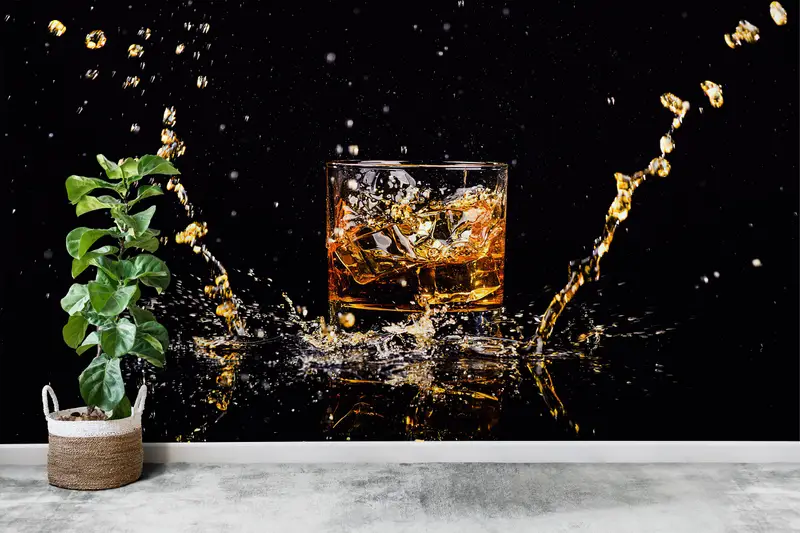 Mutfak ve Pub Dekoru için Zarif Siyah Şarap Barı Duvar Kağıdı