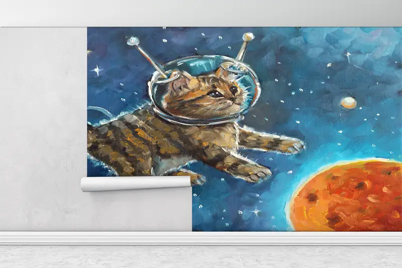 Bright Wall Paper, Kids Wall Decor, 3d Wall Paper, Galaxy Wall Poster, Space Wall Decor, Paper Wall Art, , Abstract Cat Wall Decor, - 1