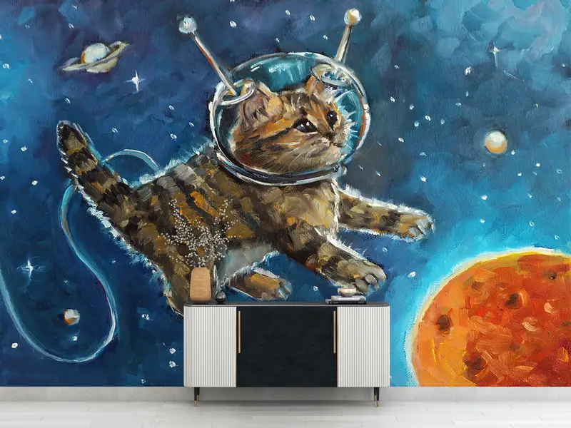Bright Wall Paper, Kids Wall Decor, 3d Wall Paper, Galaxy Wall Poster, Space Wall Decor, Paper Wall Art, , Abstract Cat Wall Decor, - 7