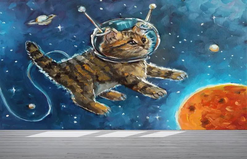 Bright Wall Paper, Kids Wall Decor, 3d Wall Paper, Galaxy Wall Poster, Space Wall Decor, Paper Wall Art, , Abstract Cat Wall Decor, - 5