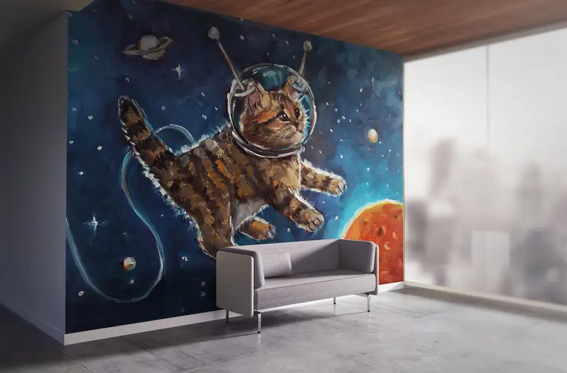 Bright Wall Paper, Kids Wall Decor, 3d Wall Paper, Galaxy Wall Poster, Space Wall Decor, Paper Wall Art, , Abstract Cat Wall Decor, - 6