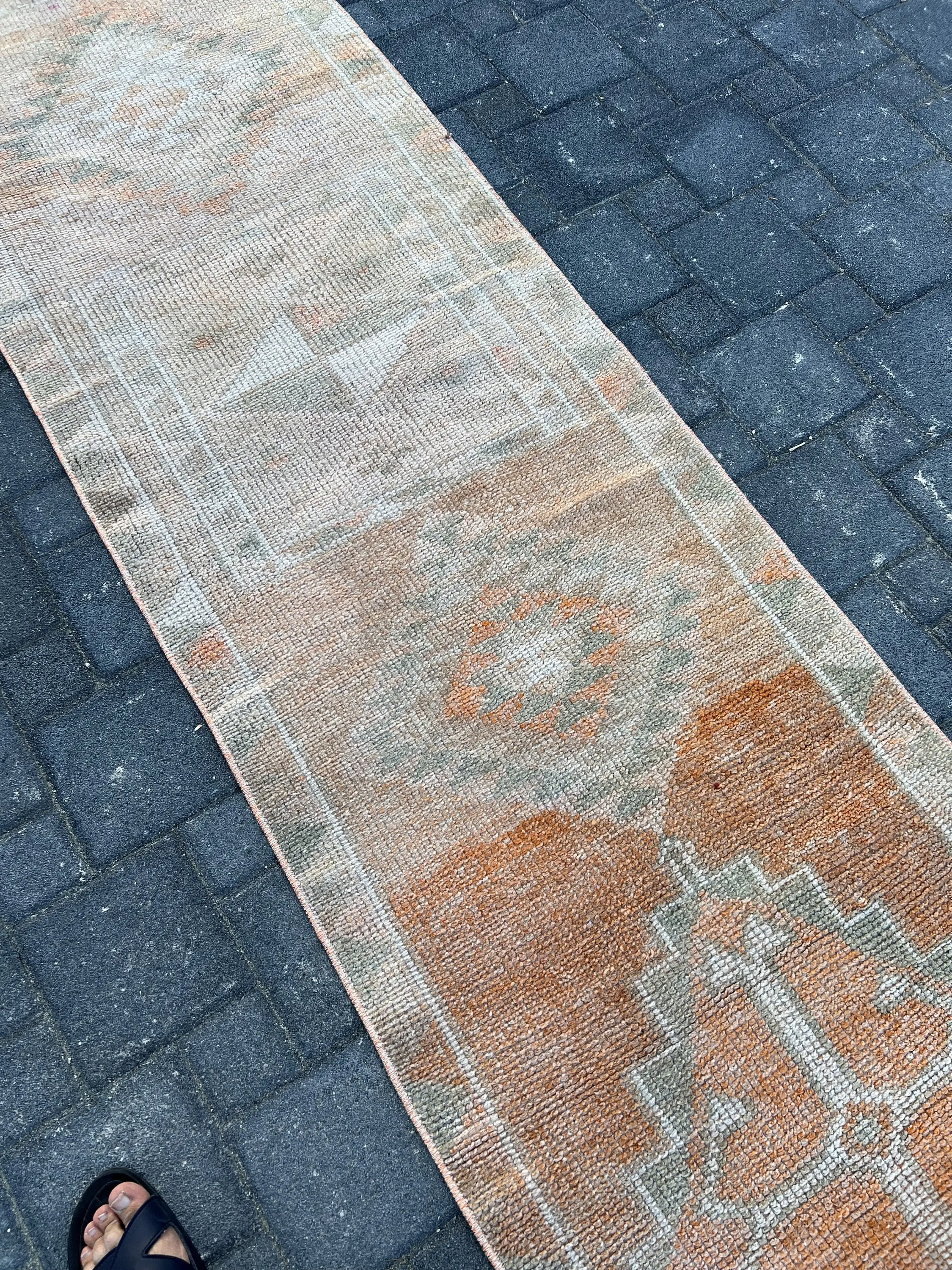 2.4x10.1 ft Vintage Rug, Herki Rug, Brown Oriental Rug Wool - 1