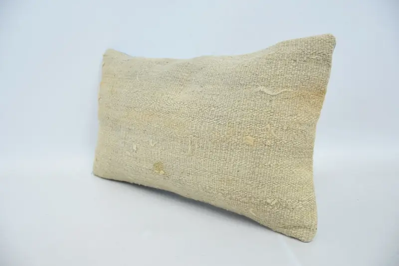 Handmade Kilim Cushion, Vintage Kilim Throw Pillow, Handmade Rug Seat Pillow, Turkish Pillow, 12x20 Beige Pillow, Cushion Case, Hippie Throw Pillow - 4