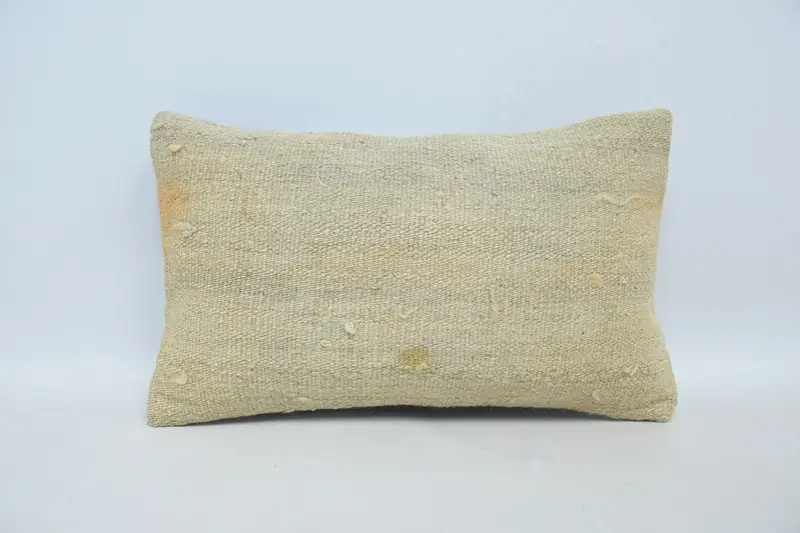 Handmade Kilim Cushion, Vintage Kilim Throw Pillow, Handmade Rug Seat Pillow, Turkish Pillow, 12x20 Beige Pillow, Cushion Case, Hippie Throw Pillow - 1