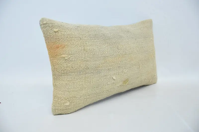 Handmade Kilim Cushion, Vintage Kilim Throw Pillow, Handmade Rug Seat Pillow, Turkish Pillow, 12x20 Beige Pillow, Cushion Case, Hippie Throw Pillow - 3