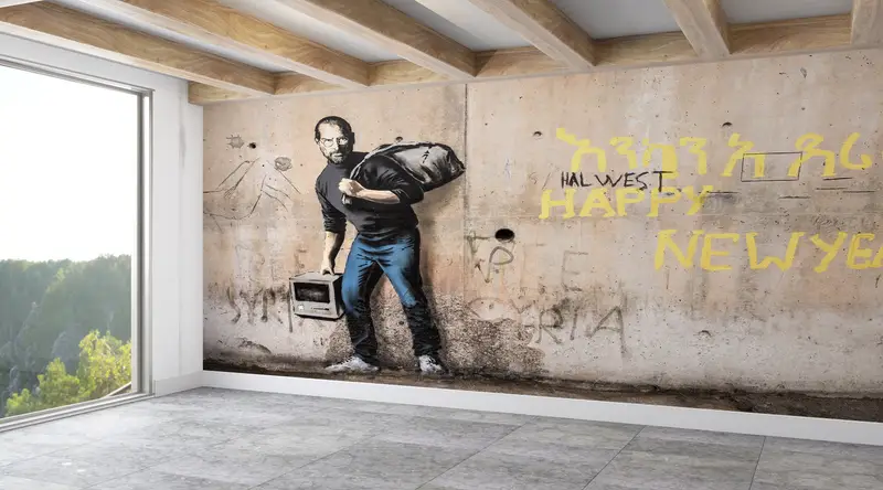 Basılı Duvar Kağıdı: Göçmen Sanatı, Banksy Graffiti, Steve Jobs Tribute