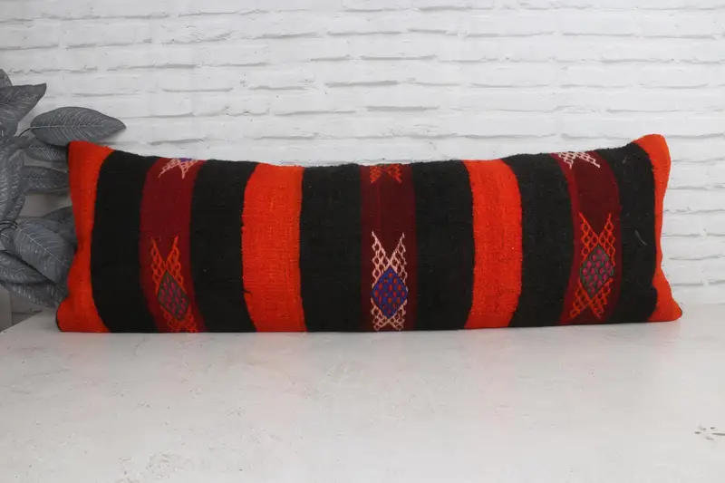 Turkish Pillow, Bright Pillow Case, Customized Cushion, 16x48 Red Cushion Cover, Interior Designer Pillow, Cushion, Throw Kilim Pillow - 1