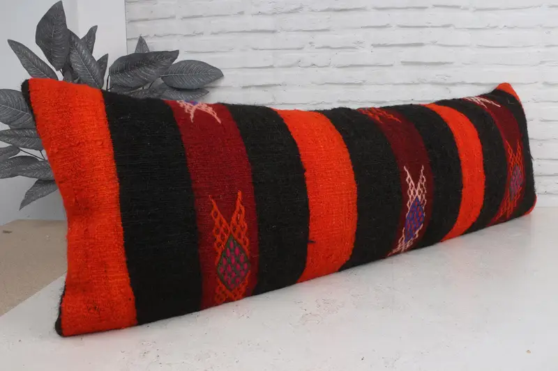 Turkish Pillow, Bright Pillow Case, Customized Cushion, 16x48 Red Cushion Cover, Interior Designer Pillow, Cushion, Throw Kilim Pillow - 3