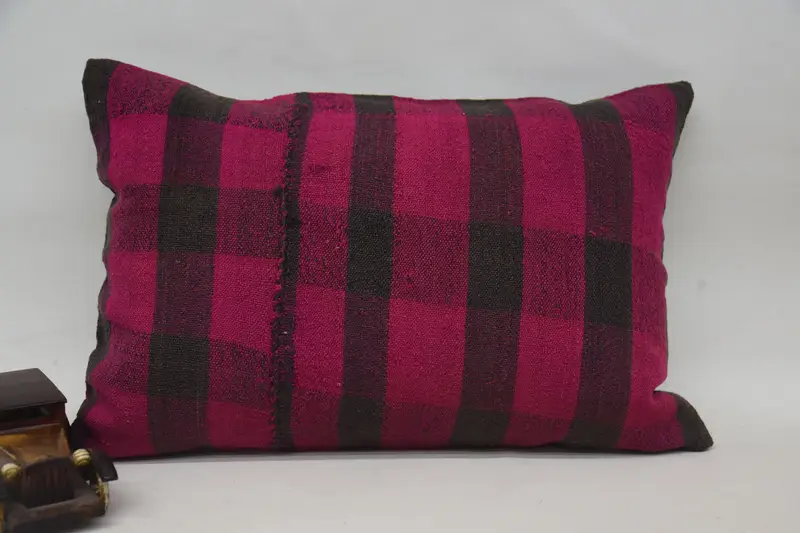 Gesticktes Vintage Kissen, 16x24 Rosa & Braunes Wurfkissen