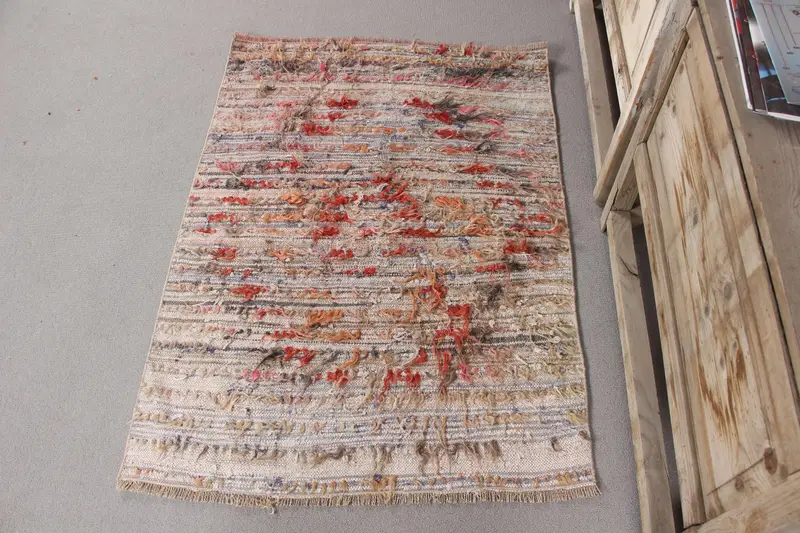 Beige & Purple Abstract Rug, 2.9x4 ft Chic Decor