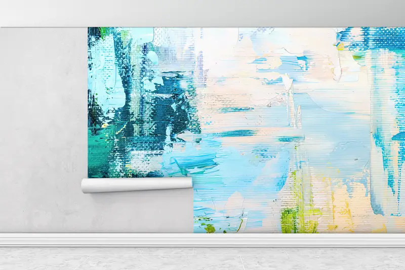 Blue And Green Painting,3d Wall Paper,Modern Wall Paper,Paper Wall Art ,Contemporary Wall Mural,Green And Blue Wallpaper, - 7