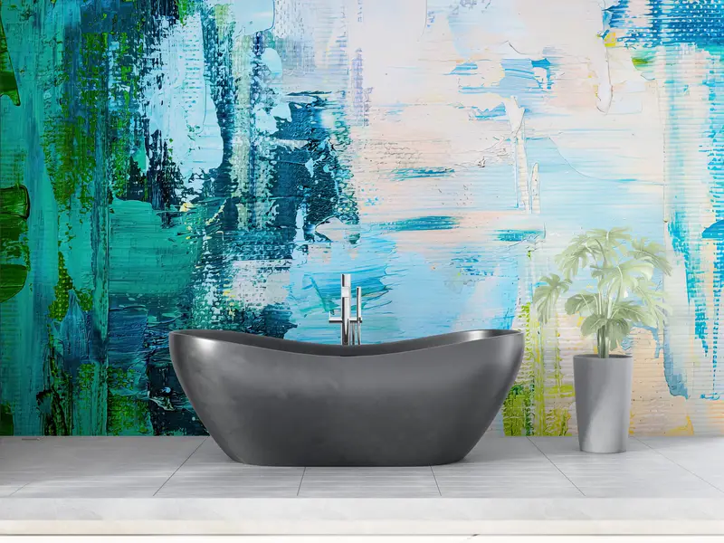 Blue And Green Painting,3d Wall Paper,Modern Wall Paper,Paper Wall Art ,Contemporary Wall Mural,Green And Blue Wallpaper, - 3