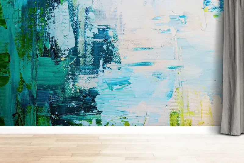Blue And Green Painting,3d Wall Paper,Modern Wall Paper,Paper Wall Art ,Contemporary Wall Mural,Green And Blue Wallpaper, - 1