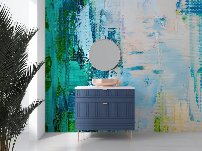 Blue And Green Painting,3d Wall Paper,Modern Wall Paper,Paper Wall Art ,Contemporary Wall Mural,Green And Blue Wallpaper, - 9