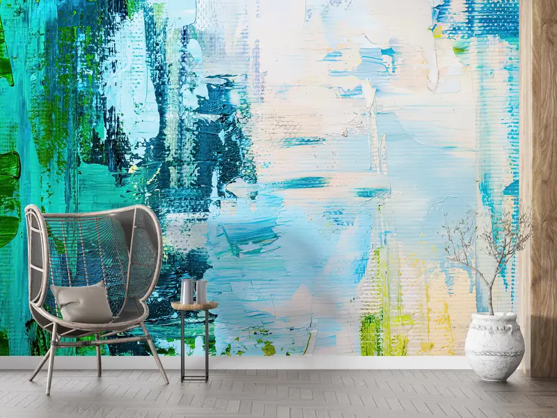 Blue And Green Painting,3d Wall Paper,Modern Wall Paper,Paper Wall Art ,Contemporary Wall Mural,Green And Blue Wallpaper, - 10